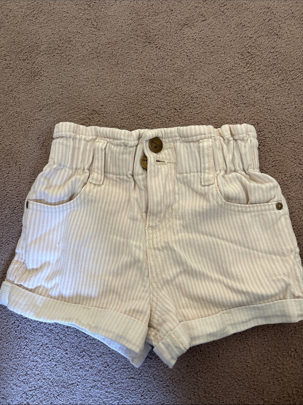 Jamie Kay Cream and Light Pink Striped Paperbag Waist Shorts